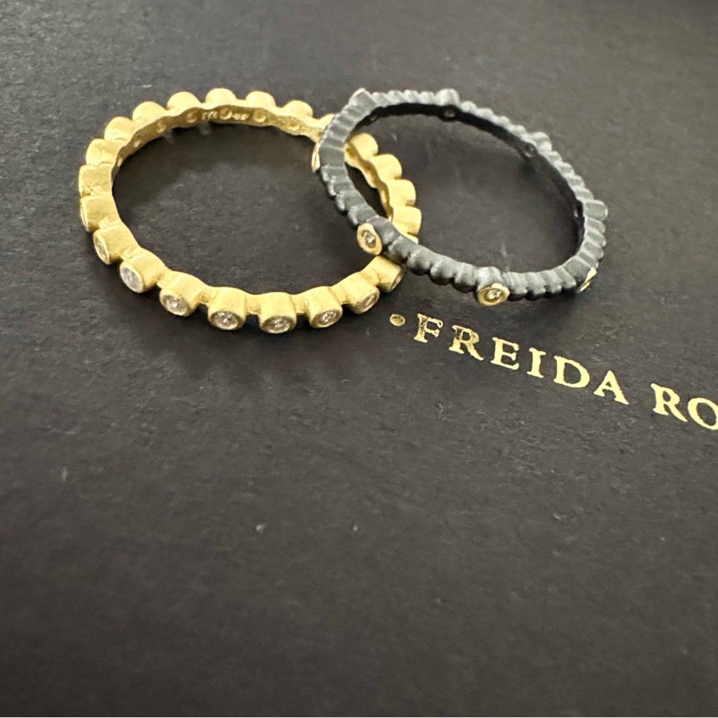 Freida Rothman Gold And Black Rhodium Textured Ring Set 125$